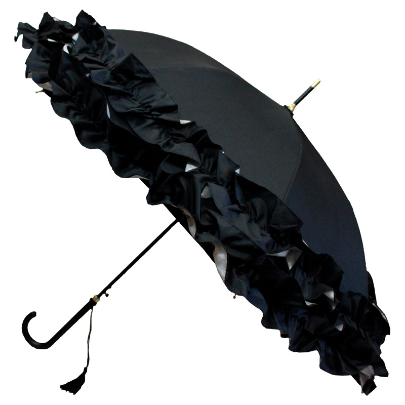 アズアズ　晴雨兼用遮光ジャンプ長傘(二段フリル)(ブラック)