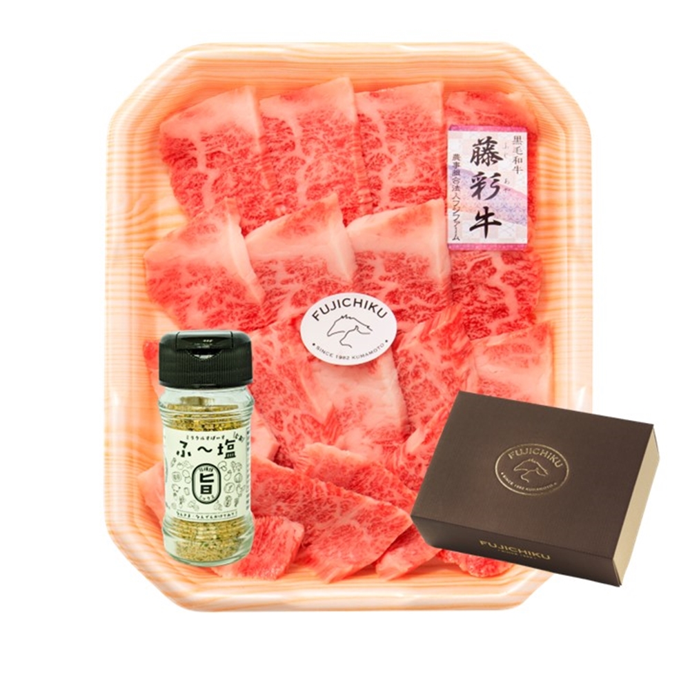 熊本 「フジチク」 藤彩牛カルビ焼肉用×ふー塩ミラクルスパイスセット