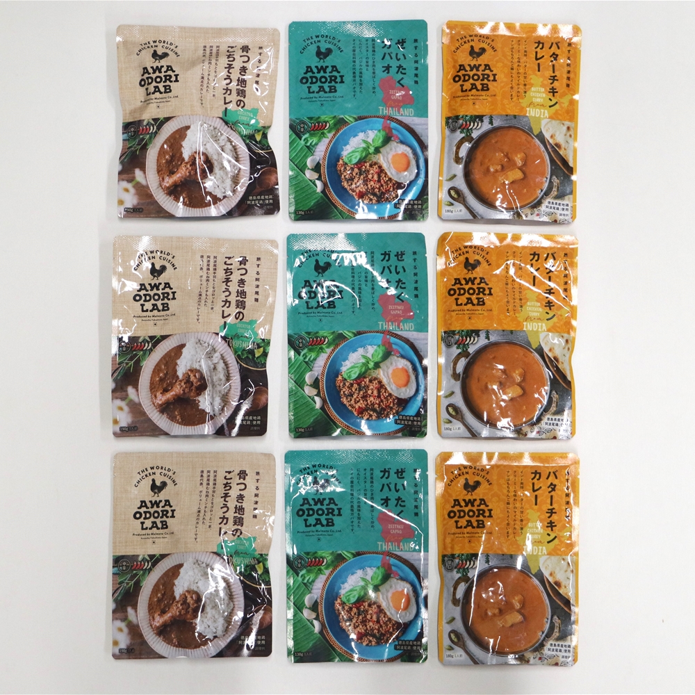 徳島 AWAODORI LAB 骨付きカレー・ガパオ・バターチキンカレー9個セット