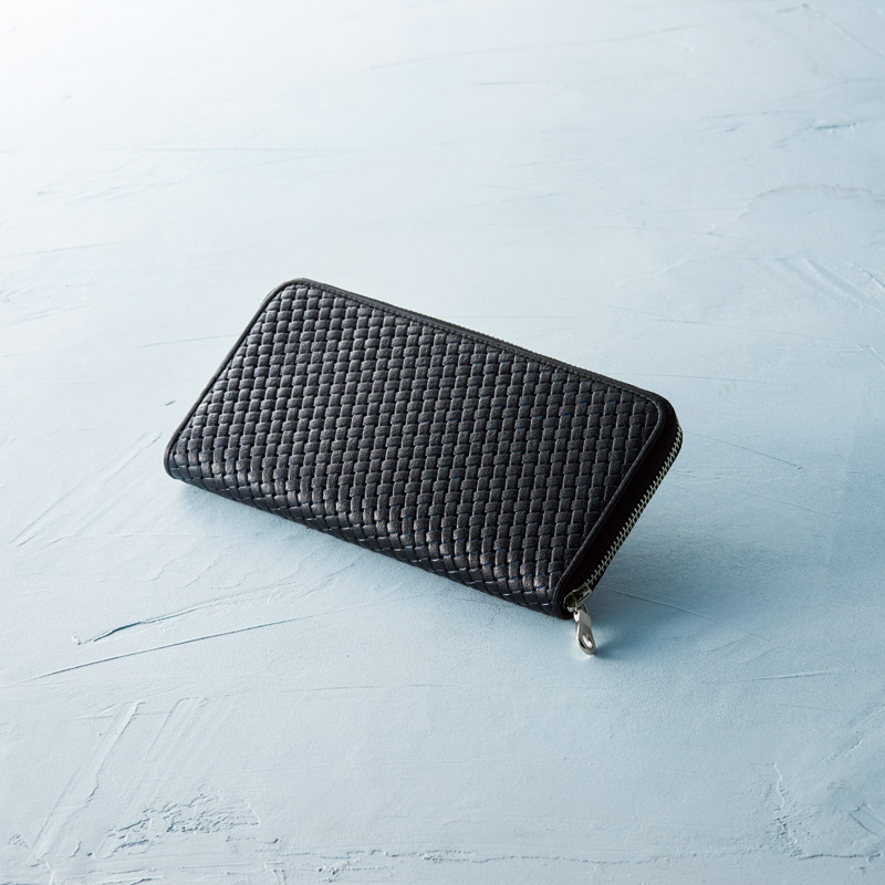 良品工房　日本製牛革型押ラウンド財布(ブラック)