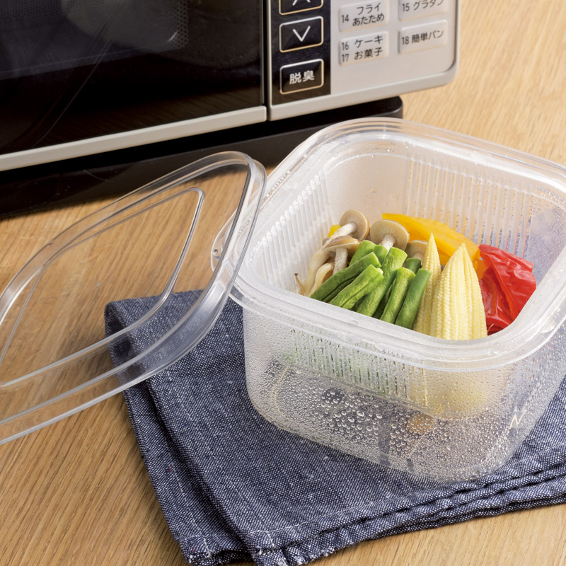 クリアな角型レンジ容器(ザル付)