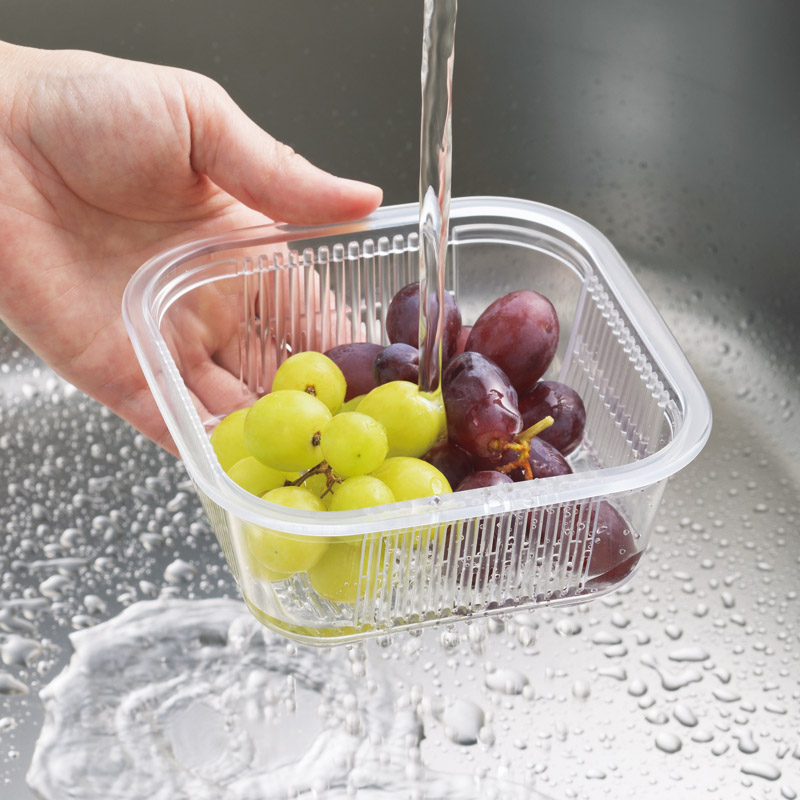 クリアな角型レンジ容器(ザル付)