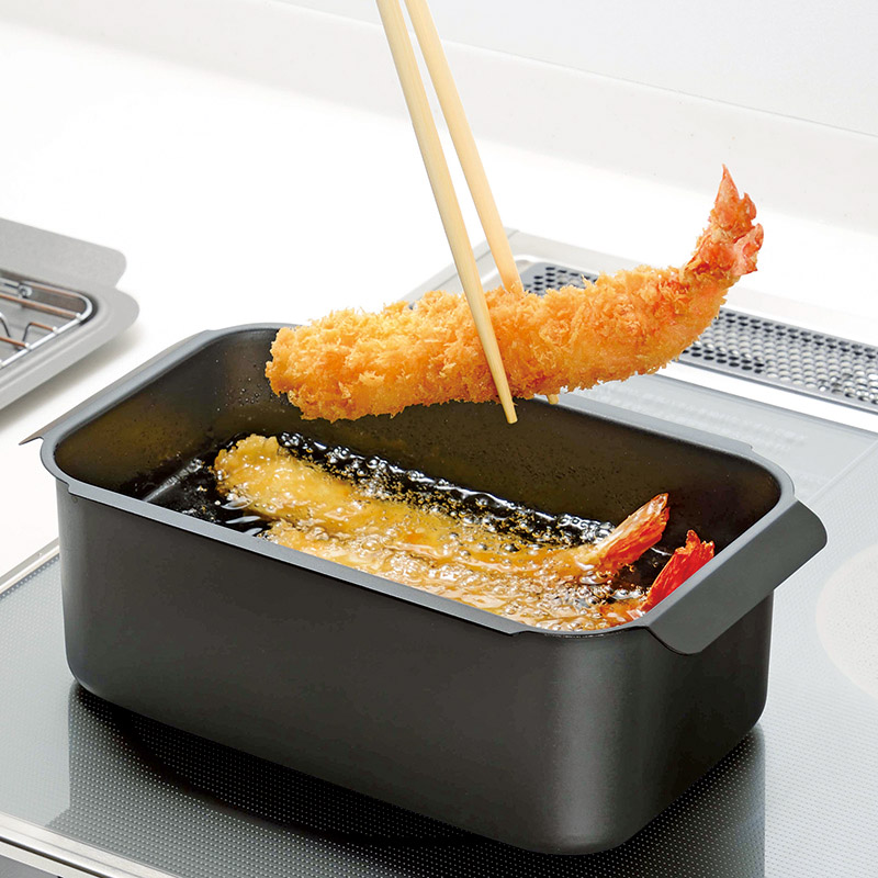 ポコフリット　　IH対応角型揚げ鍋(アミ付)