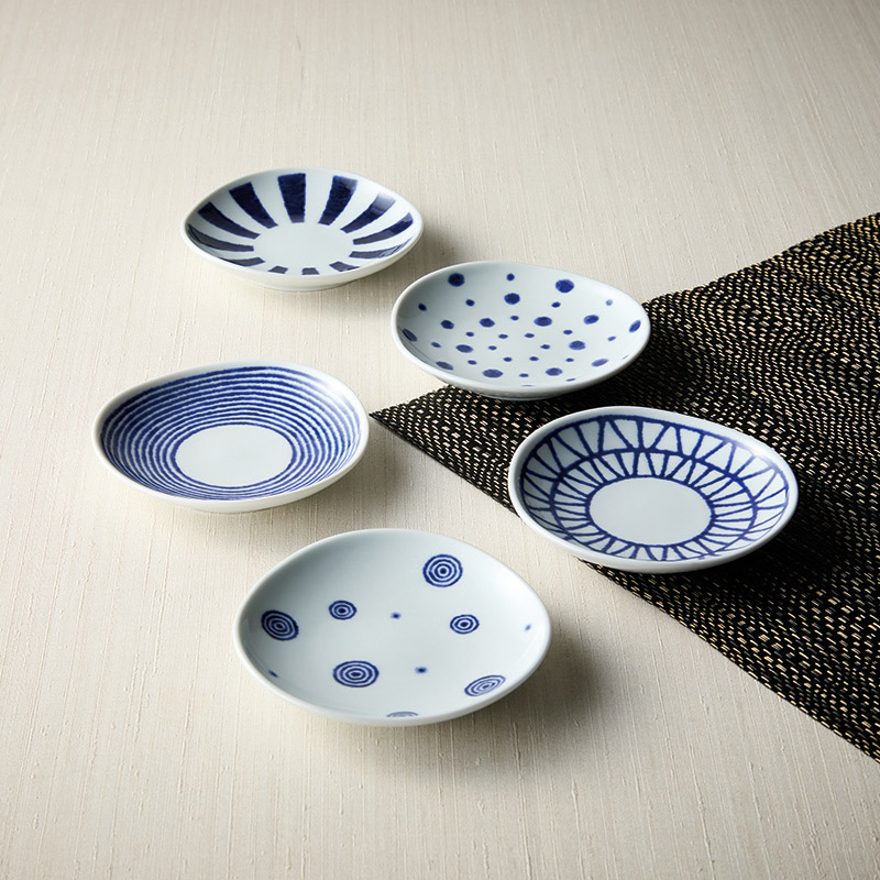 波佐見焼　　藍玉 小皿5枚揃