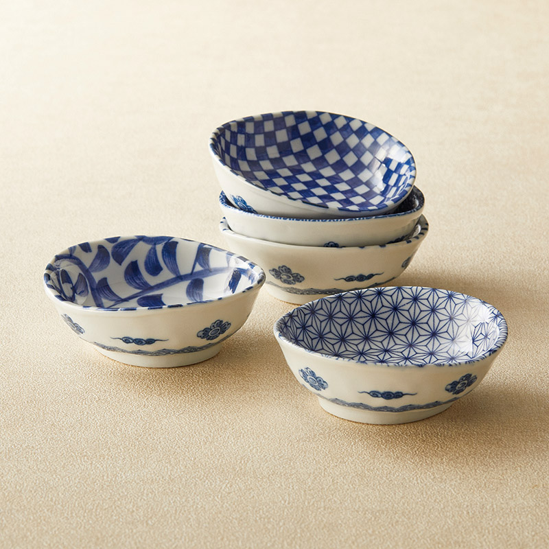 藍染 楕円小付5柄揃