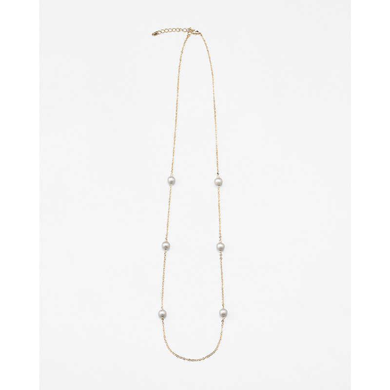 コットンパールゴールドチェーンロングネックレス