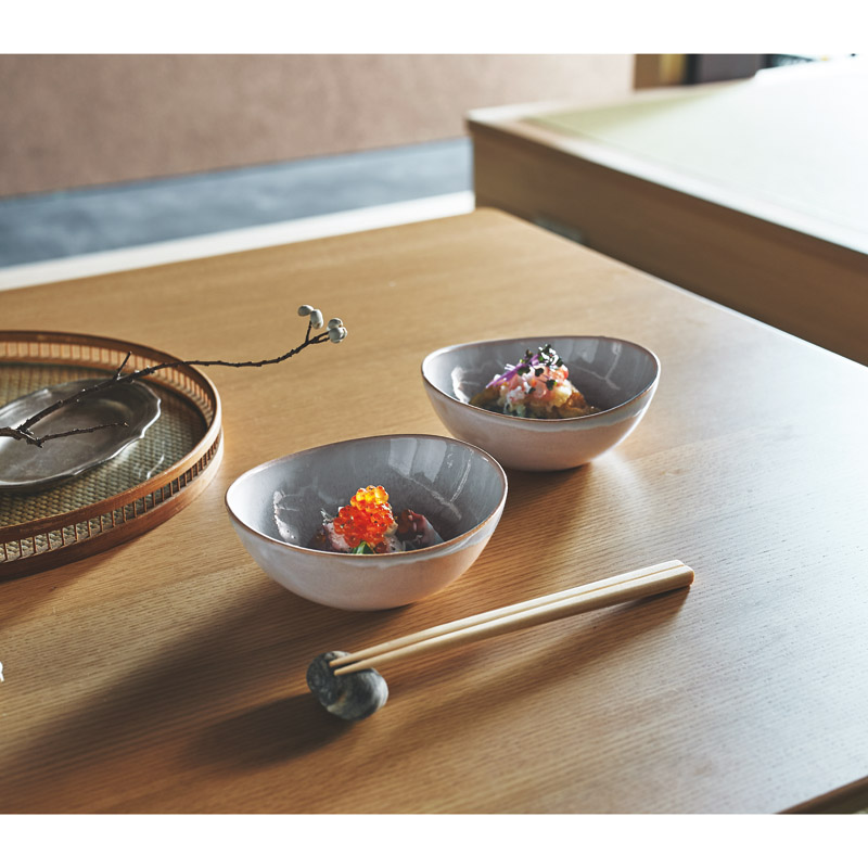 萩焼　〈ソライロ〉　ペアたわみ鉢