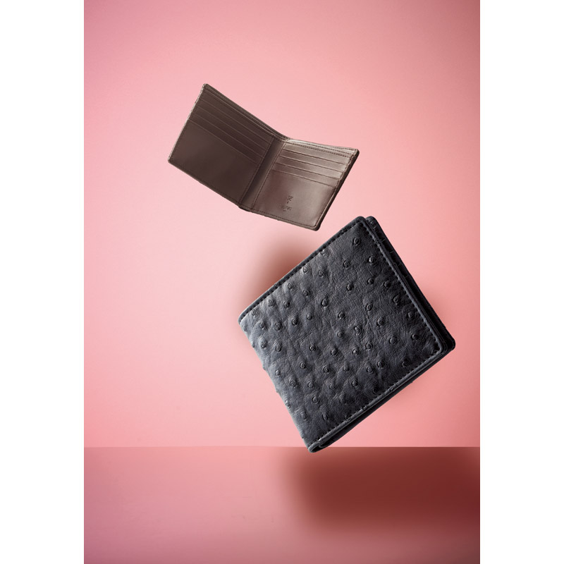 チェルベ　　オストリッチ風型押二つ折財布