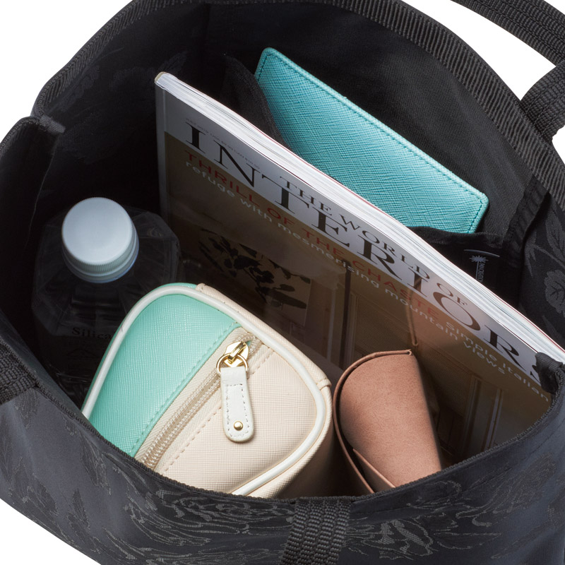 日本製ジャガードローズエレガンス手さげ(ブラック)