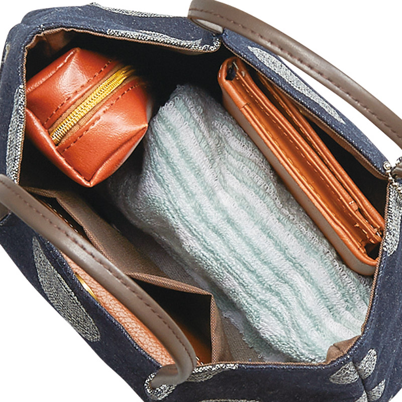 レーヌネイビー　　ドット柄手提げ