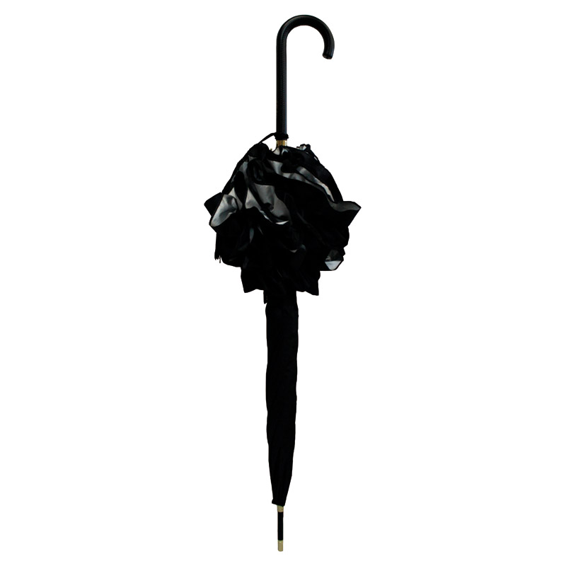 アズアズ　　晴雨兼用遮光ジャンプ長傘(二段フリル)(ブラック)