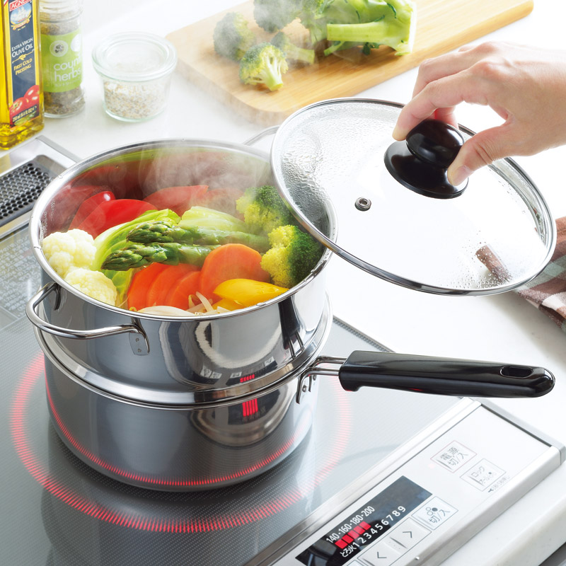 蒸しごよみ 片手二段蒸し器18cm