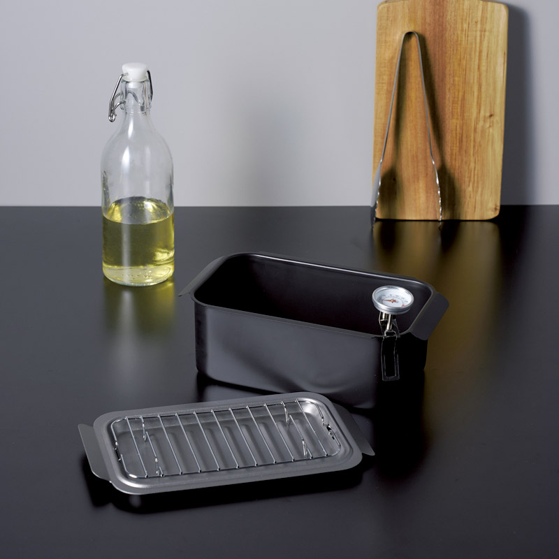 ポコフリット　　IH対応角型揚げ鍋(温度計･アミ付)