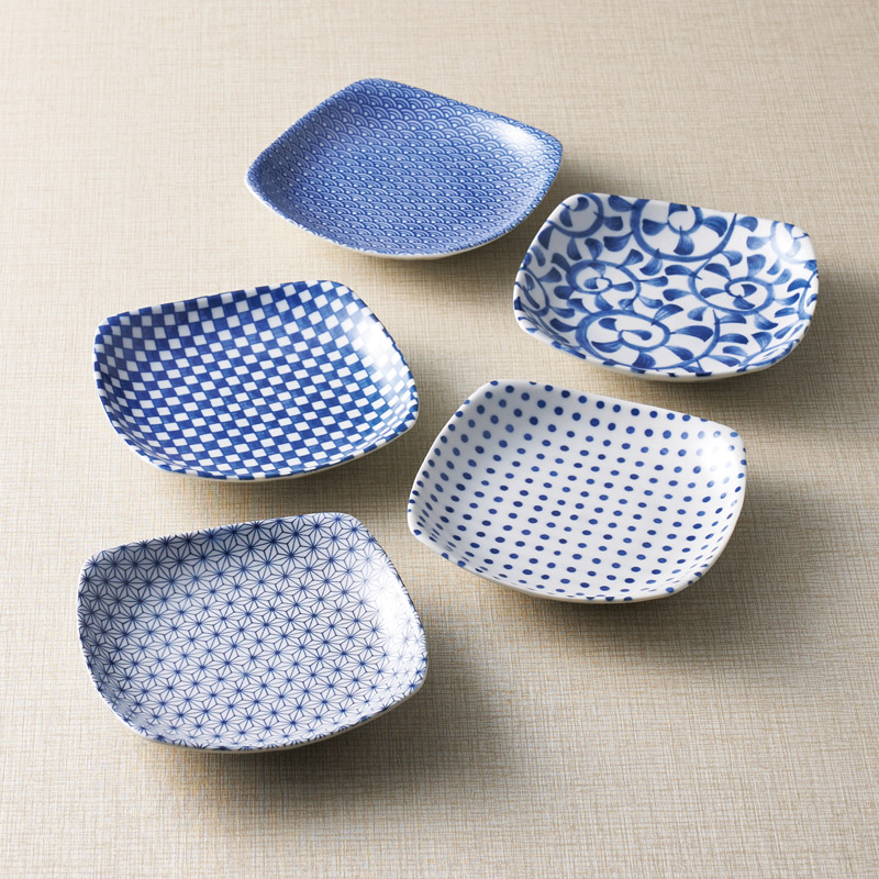 藍染 正角皿5柄揃