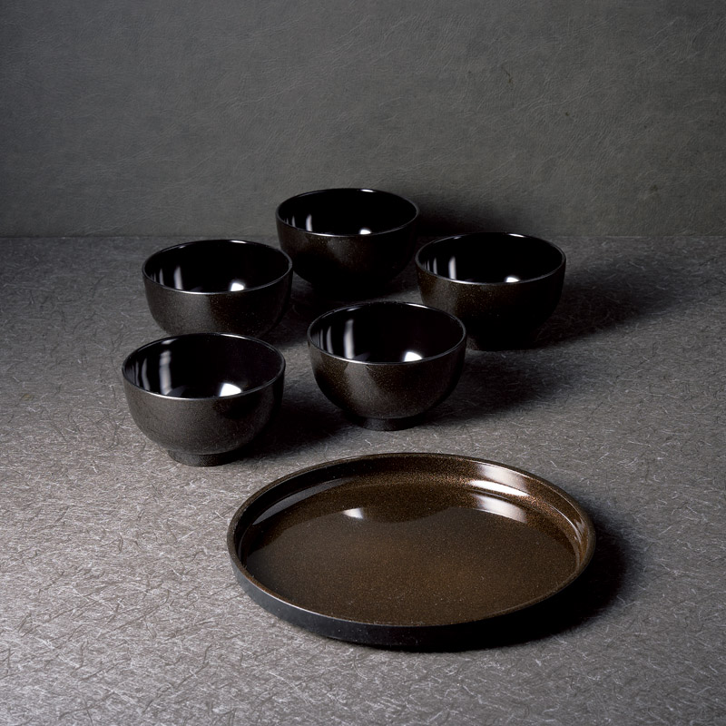 ラメ塗丸盆･汁椀セット