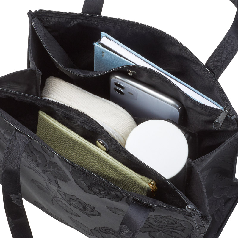 日本製ジャガードローズエレガンス手さげ(ブラック)