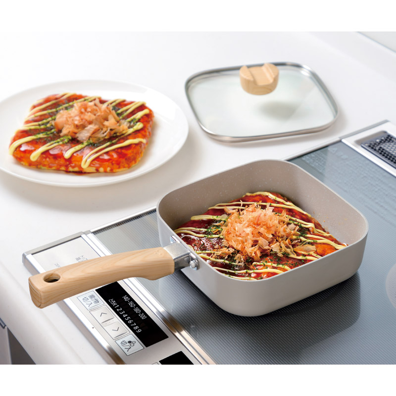 IH対応ガラス蓋付マーブルスクエアパン18cm