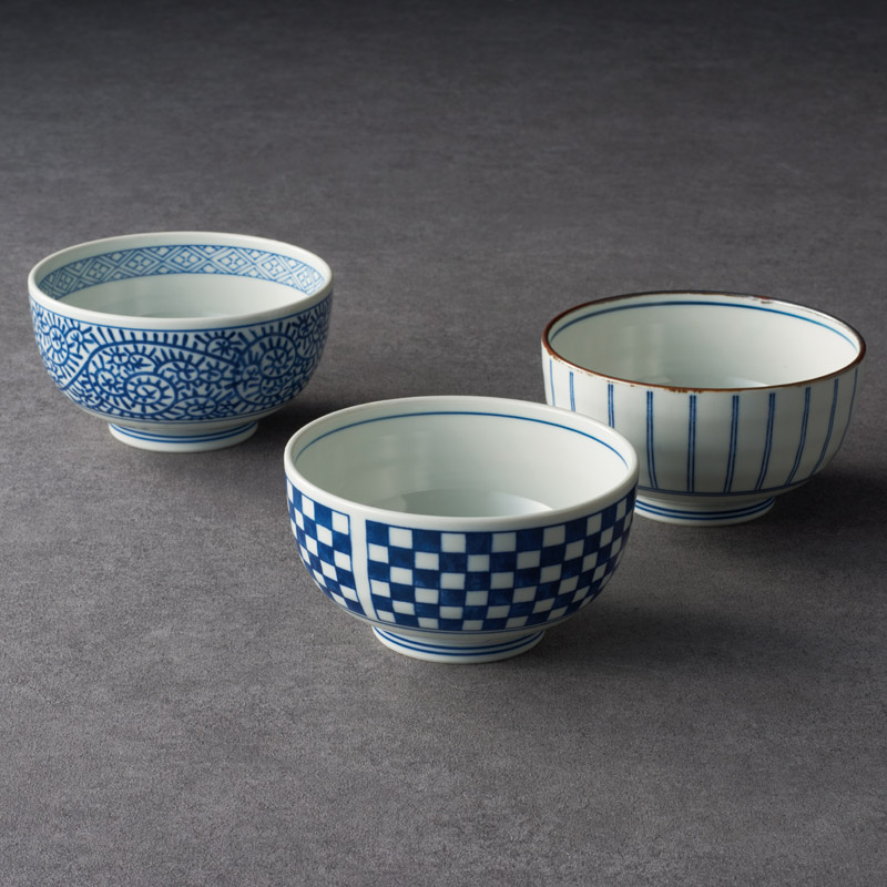 美濃焼　　藍屋丼トリオ