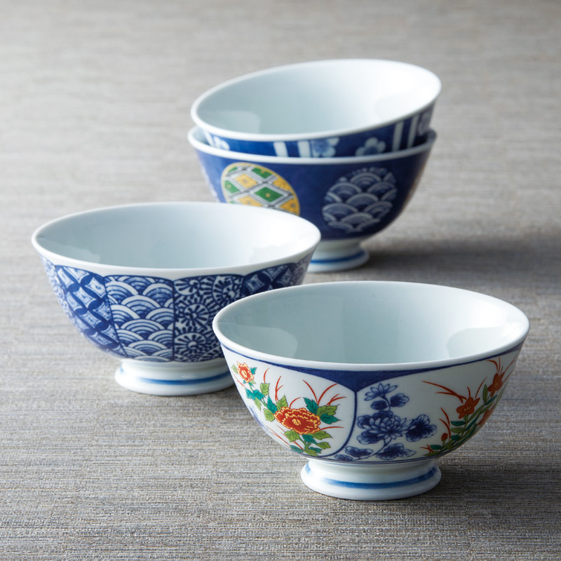 波佐見焼　　染錦文様 飯碗5客揃