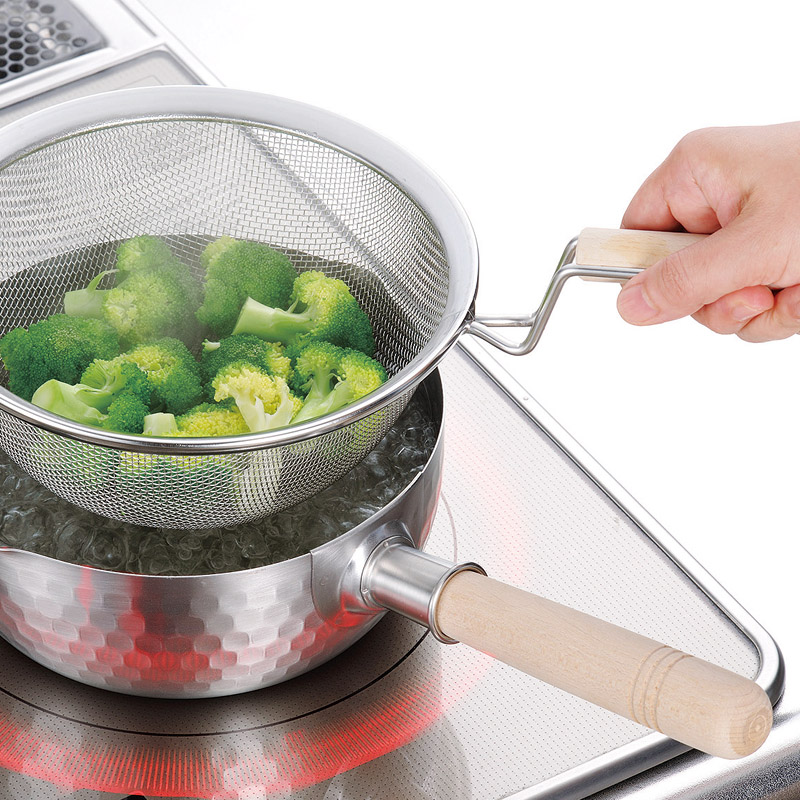 彩食庵　　IH対応ステンレス雪平鍋&木柄ザルセット