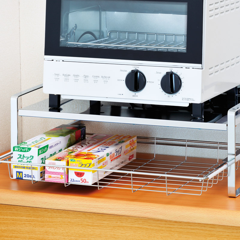 スライド棚付きステンレス天板トースターラック