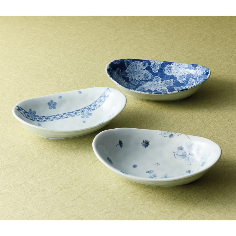 美濃焼　　染付絵変り カレー皿5枚揃