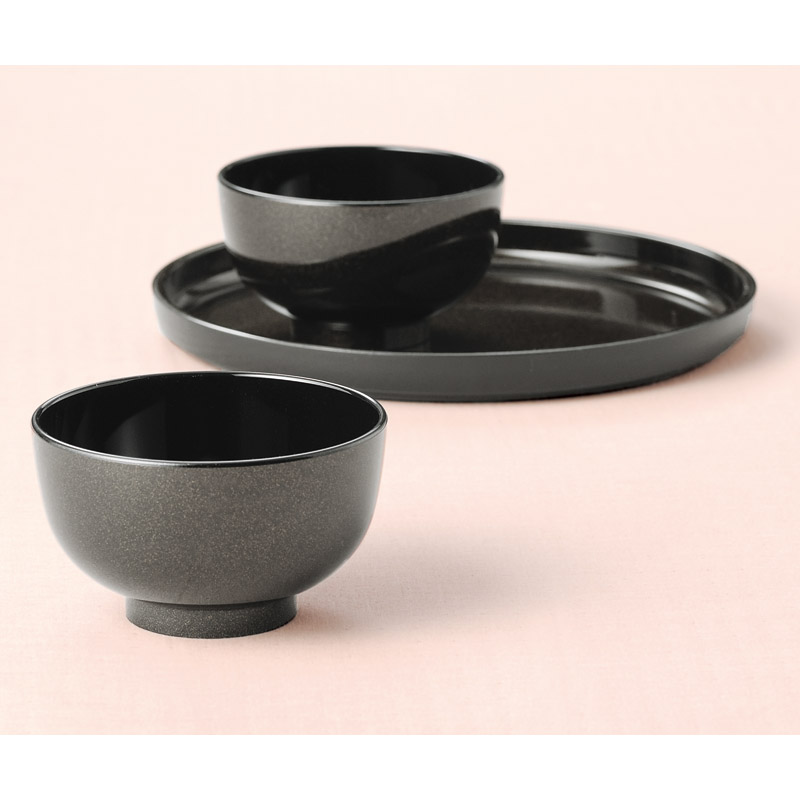 ラメ塗 丸盆&汁椀セット