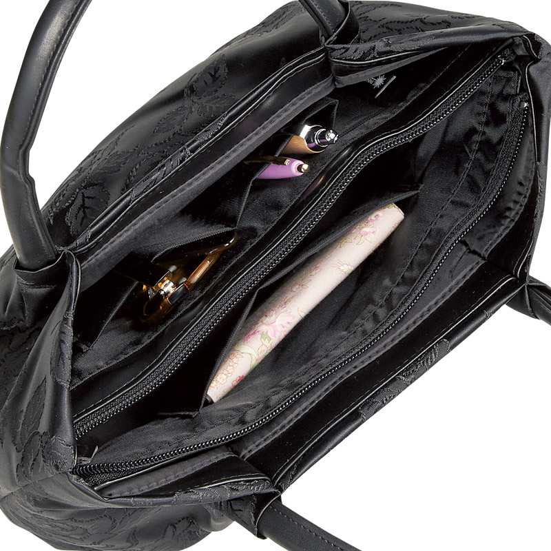 日本製ジャガード アオリ手提げ(ブラック)