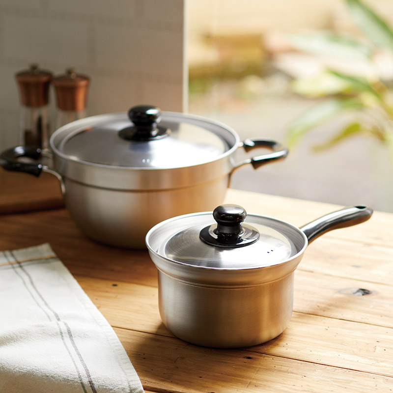 　IH対応ふきこぼれにくい両手鍋&片手鍋(目皿付)