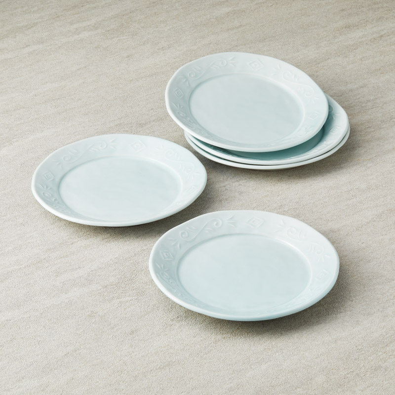 　青白磁凜水 唐草紋 7寸皿5枚揃