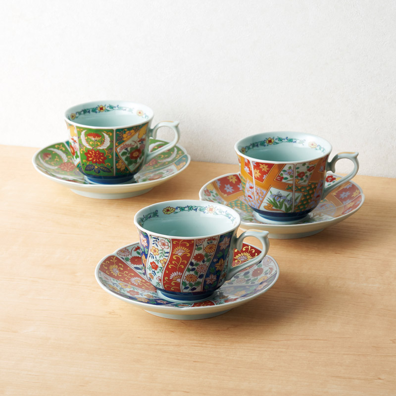 　友禅華絵 珈琲碗皿6客揃