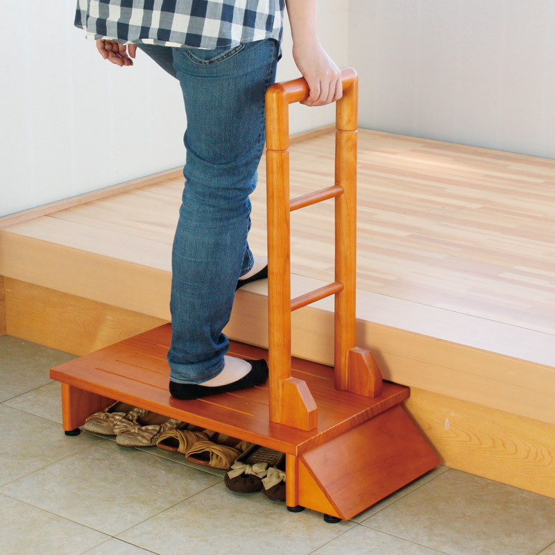 手すり付木製玄関踏み台