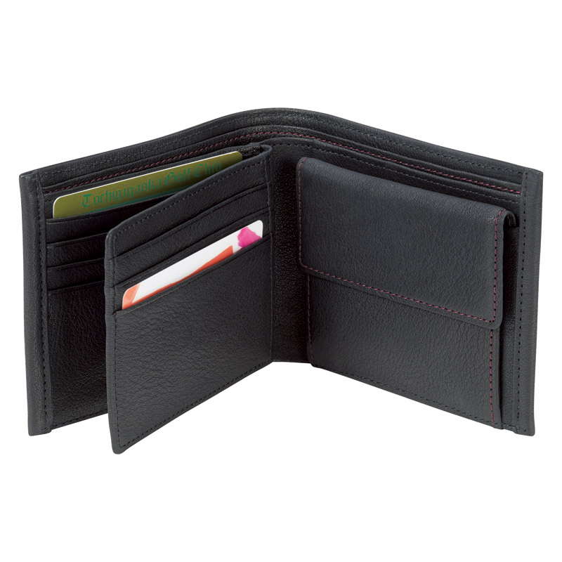 　日本製牛革二つ折れ財布&小銭入れ(ブラック)