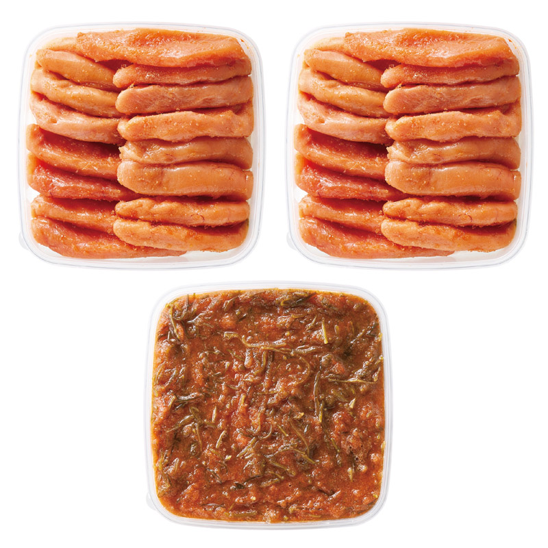 北海道産助惣鱈の卵使用 博多辛子明太子柚子風味と昆布明太セット