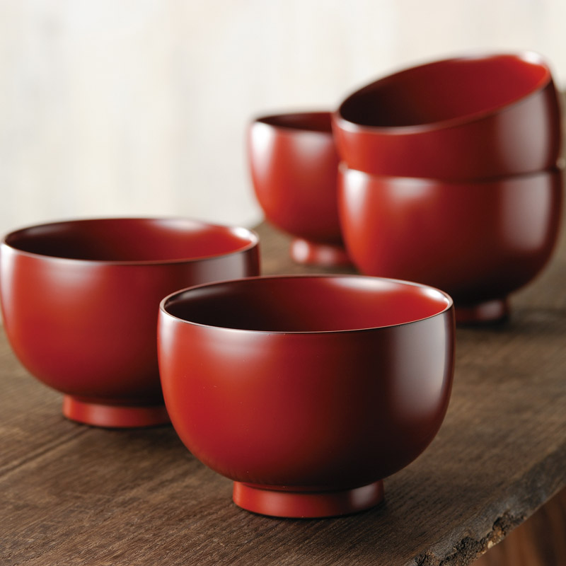 　古代朱 漆塗り椀5客揃