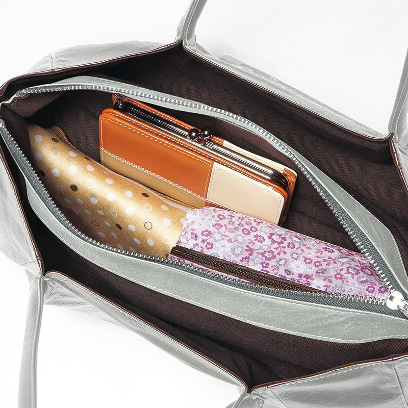 　牛革手提げバッグ メタルシリーズ(シルバー)