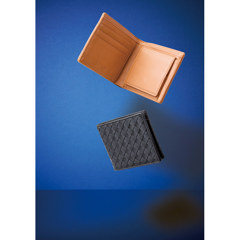 　日本製編込み二つ折財布