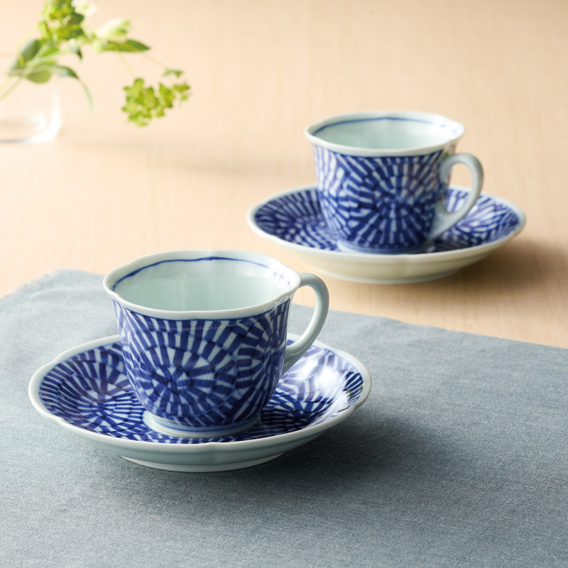 タコ唐草絵 珈琲碗皿5客揃(手描)