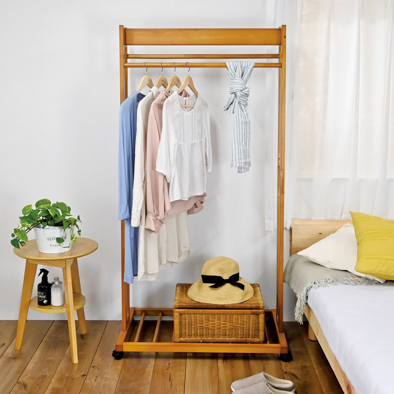 天然木ダブルハンガーラック