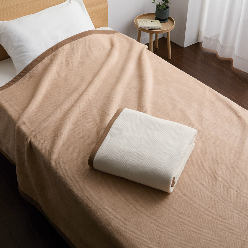 ヘリンボーンウール混コットンブランケット2P