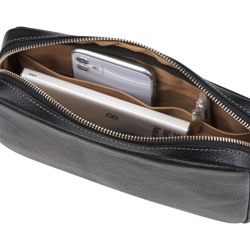 　日本製牛革セカンドバッグ財布セット(ブラック)