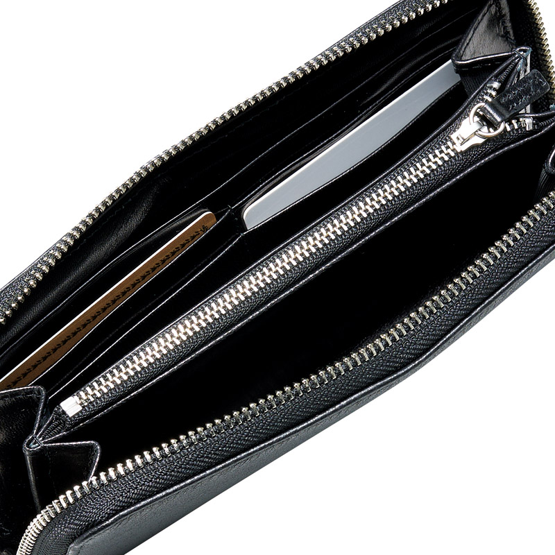 　ラウンド型三方ファスナー式財布(ブラック)