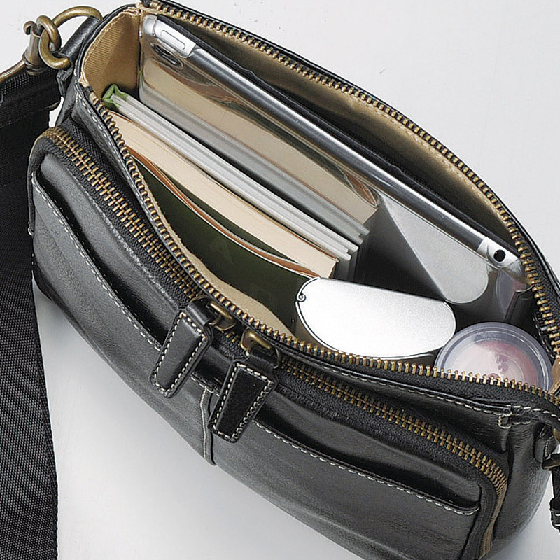 　日本製牛革 縦型ショルダーバッグ(ブラック)