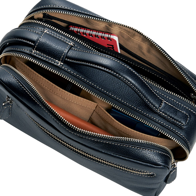 　日本製牛革ダブルファスナーポーチ(ブラック)