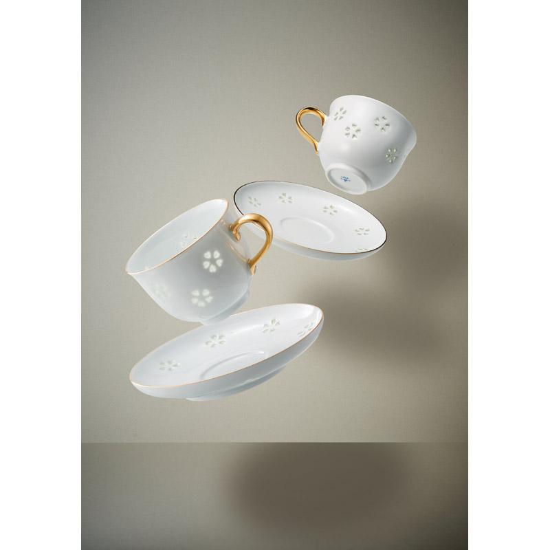 水晶彫桜花詰金巻珈琲碗皿5客