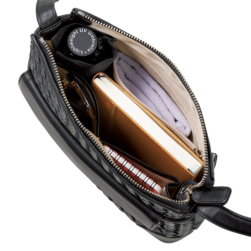 　日本製牛革編込ショルダー&財布(ブラック)