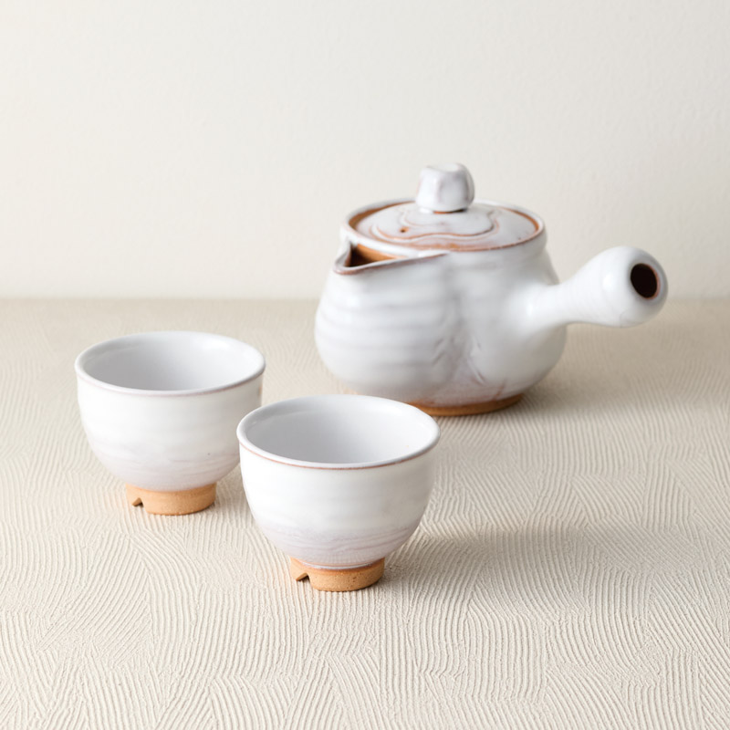 萩焼 白釉 茶器揃6客(茶こし付)